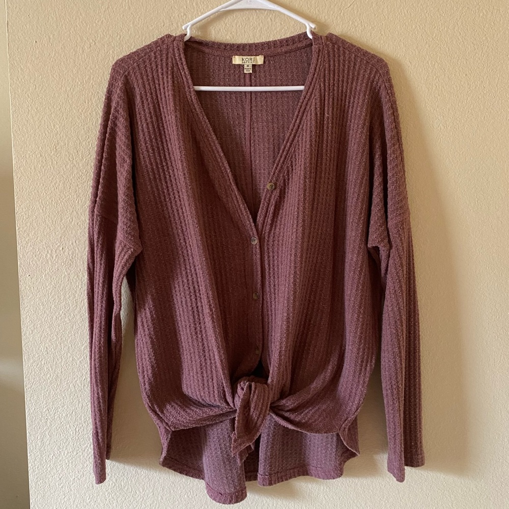 Waffle Knit Button Down Top